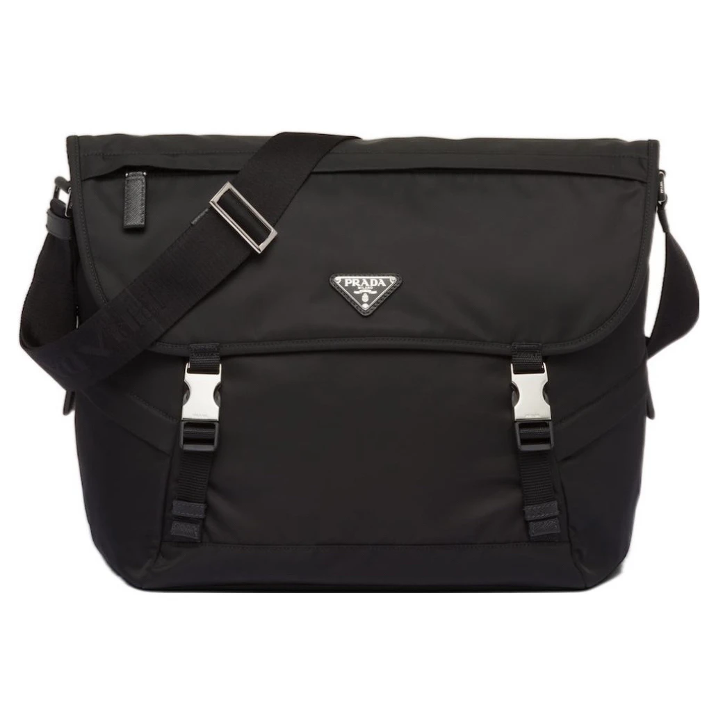 99新 Prada/普拉达 99Prada普拉达9704黑色尼龙双扣翻盖邮差包
