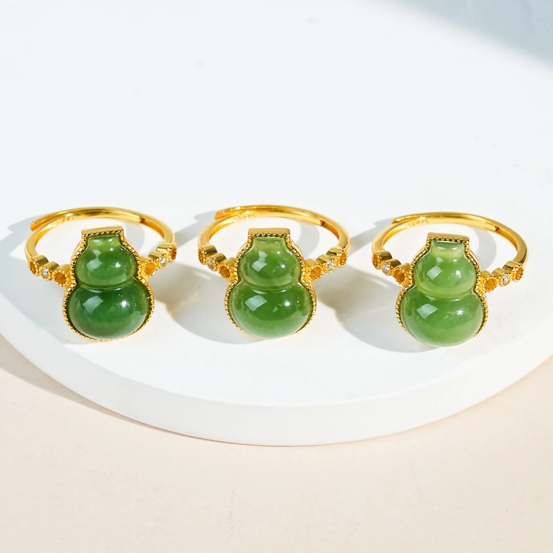 靑枫丨碧玉葫芦戒指 和田玉 多样性发其一 S925银#H679