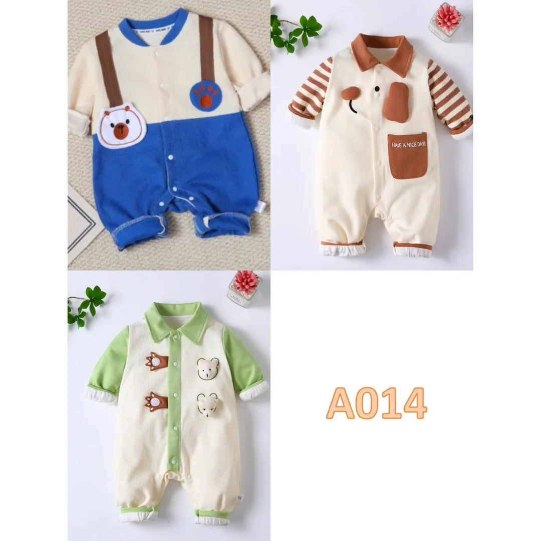 【A014】新款宝宝春秋季连体衣长袖婴幼儿哈衣爬服组合外出服洋气