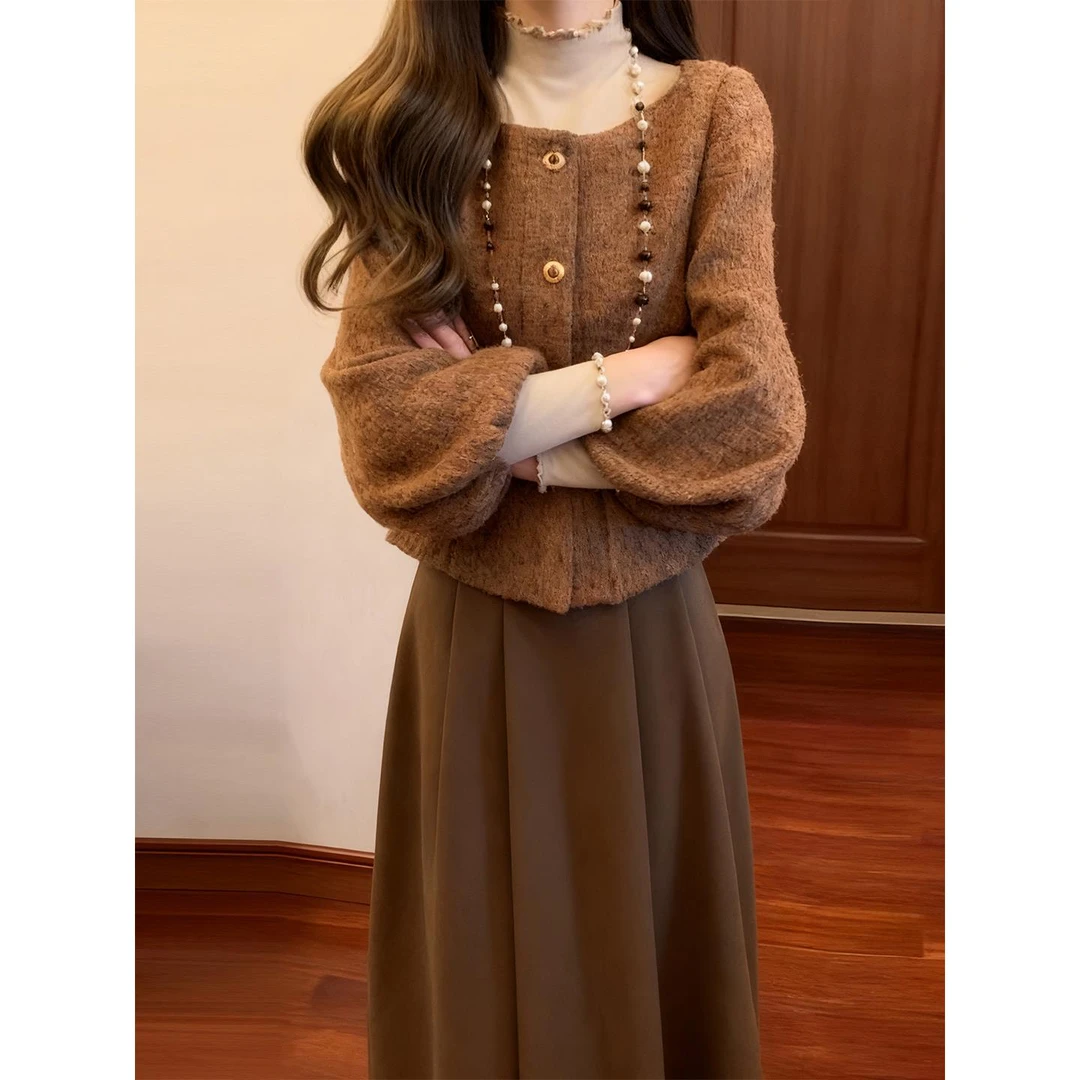 小香风套装气质收腰粗花呢短外套半身裙大1518大学生潮流休闲服