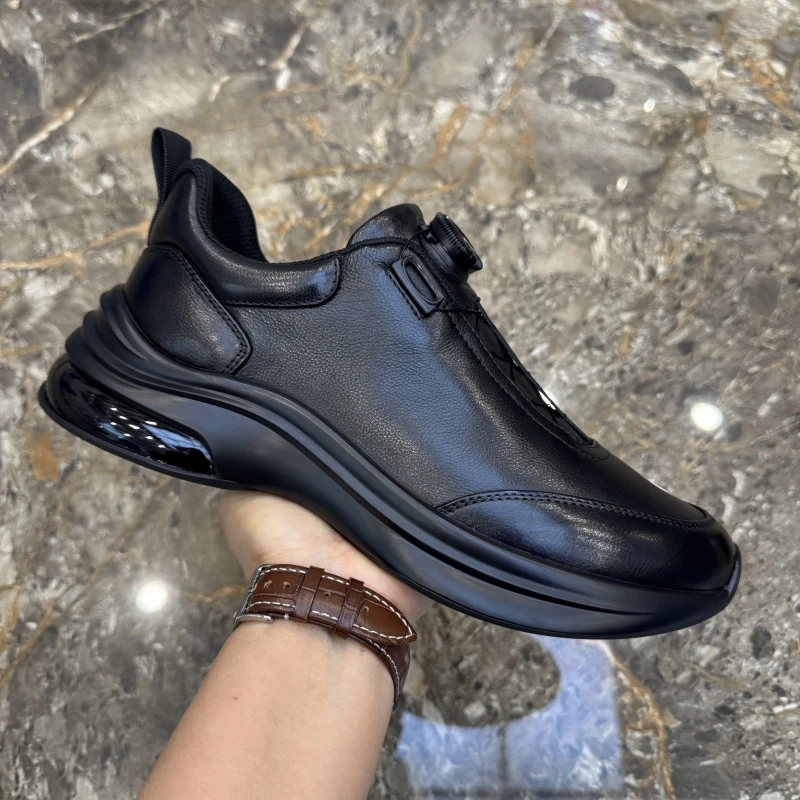 真皮男鞋2025秋季新款头层牛皮时尚透气纽扣厚底休闲皮鞋百搭运动