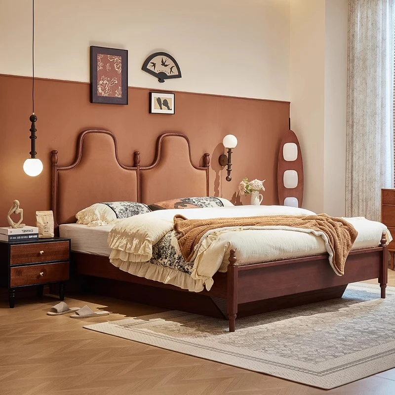 拾柒法式复中古老巴黎床红橡木婚床实木双人床榉木1米8双人床