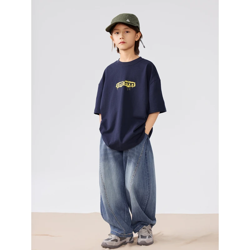 邦仔家2025夏季新款儿童户字母印花运动短袖T恤中大童百搭半袖