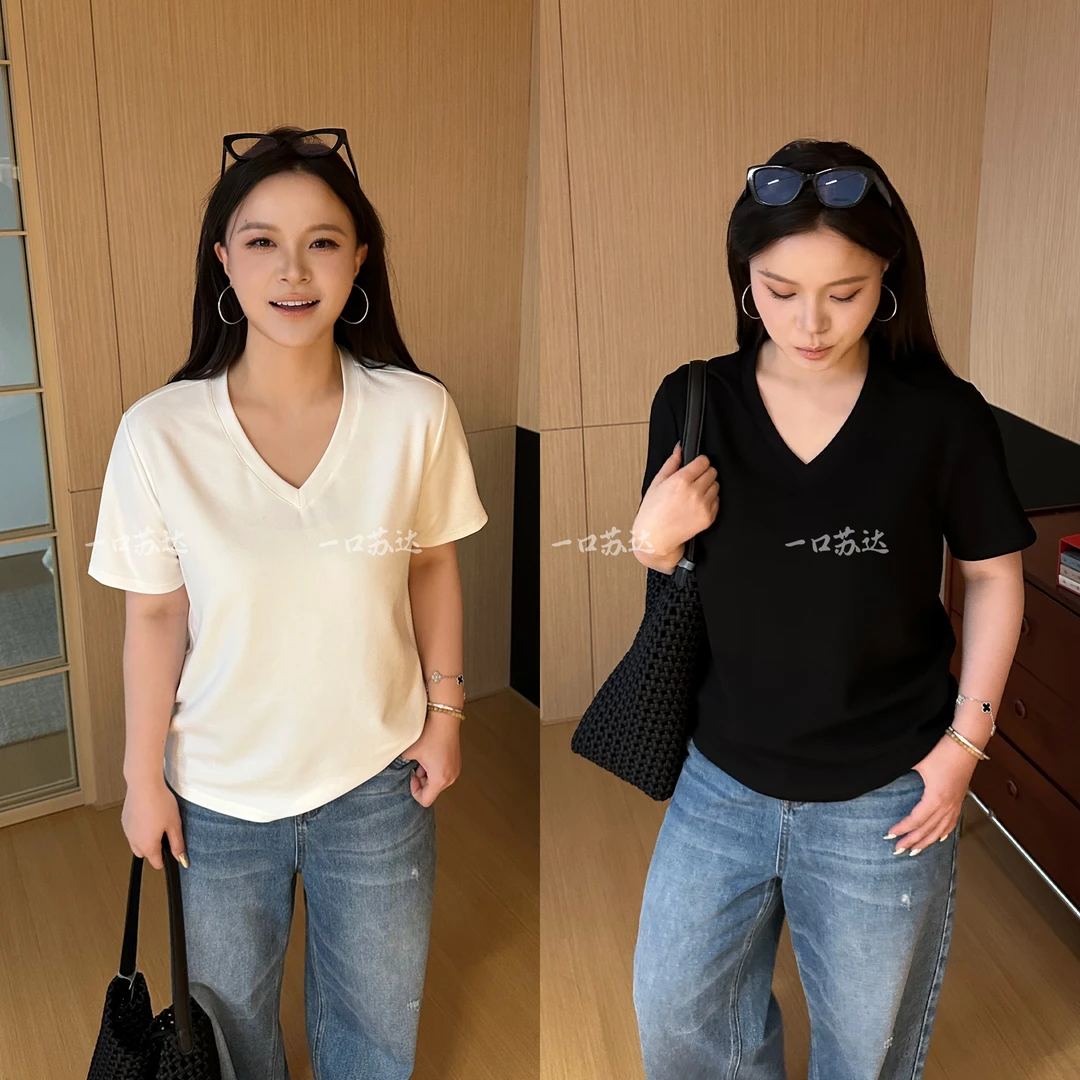 一口苏达素版定制T 韩系ins慵懒松弛清冷系气质简约显瘦遮肉短袖