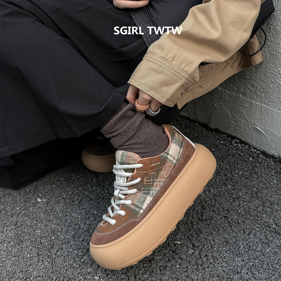 SGIRL TWTW2025年秋季新款真皮拼色厚底百搭时尚休闲松糕鞋女鞋潮