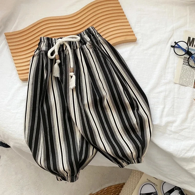 宝宝裤子春秋韩版宽松男童条纹休闲裤儿童洋气春季个性嘻哈灯笼裤