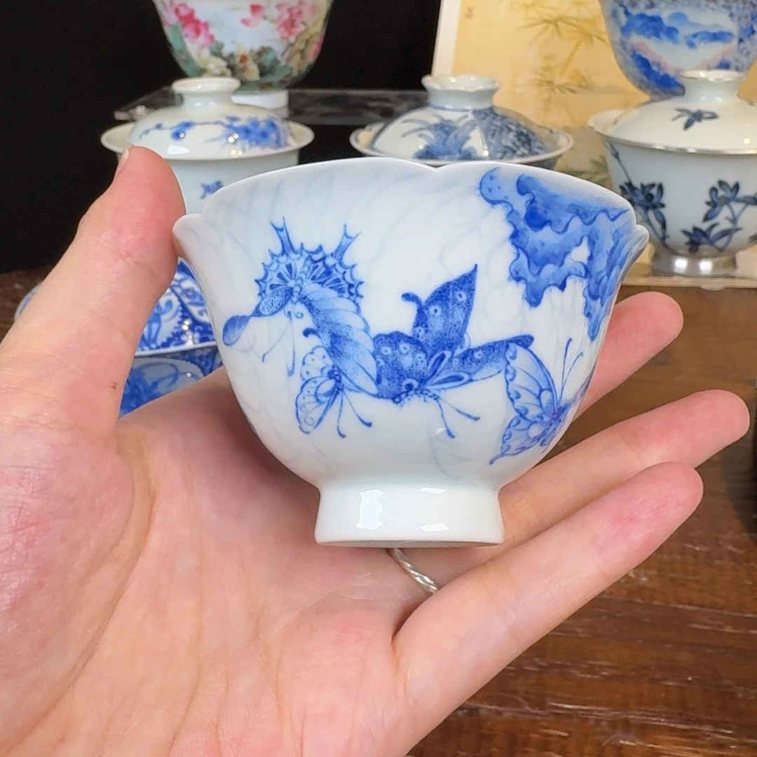 青樵轩点工蝴蝶葵口杯
