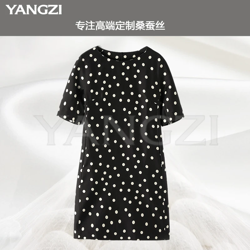 【漾姿】25早春新款轻奢波点蚕丝羊毛圆领短袖连衣裙 YZX253-25644