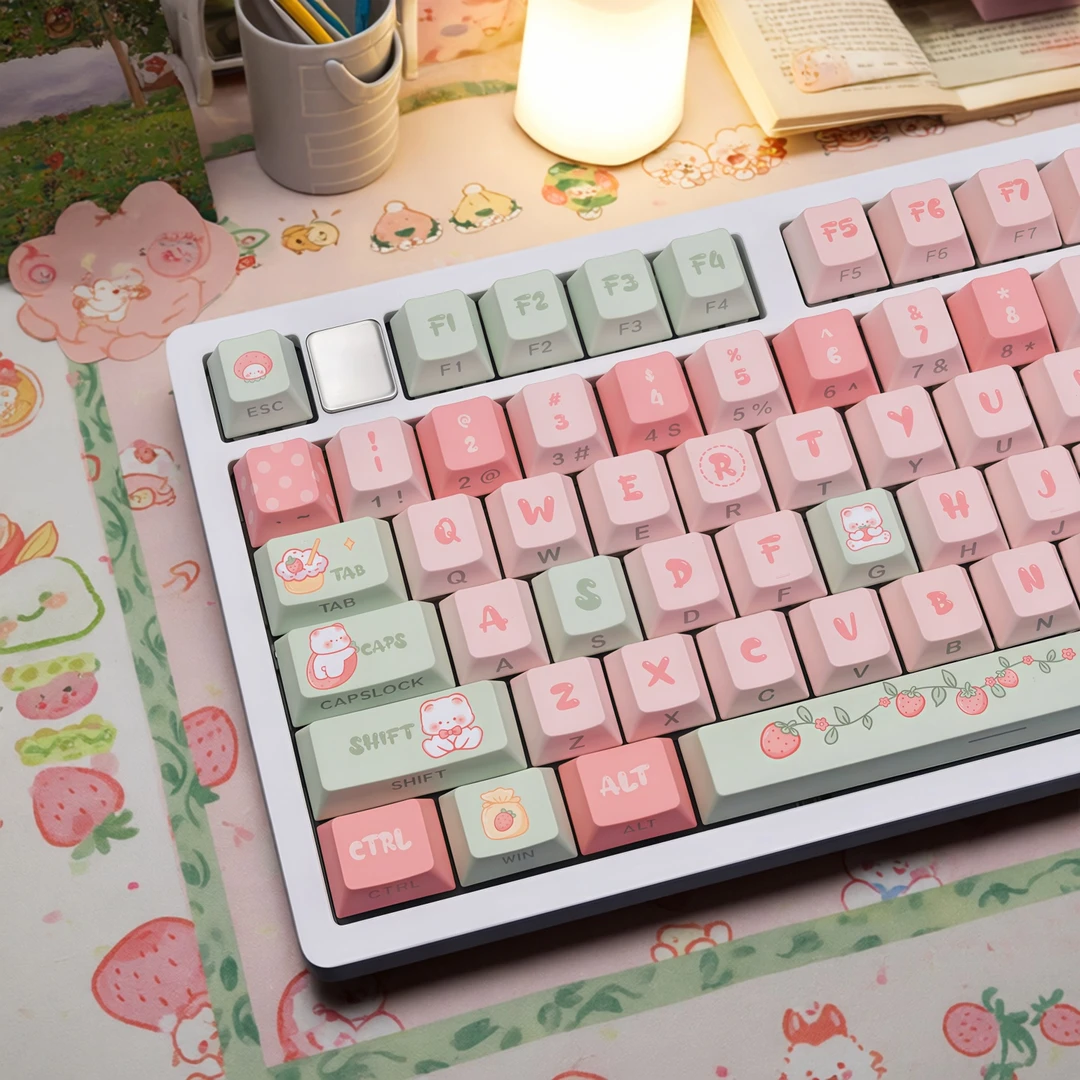 草莓熊原创全五面热升华pbt键帽原厂高度可爱侧刻透光wooting
