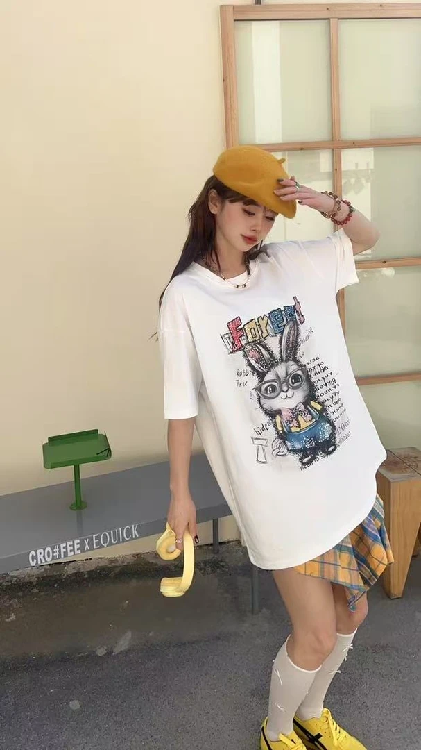 7978女款时尚亮片牛仔兔休闲百搭短袖T恤