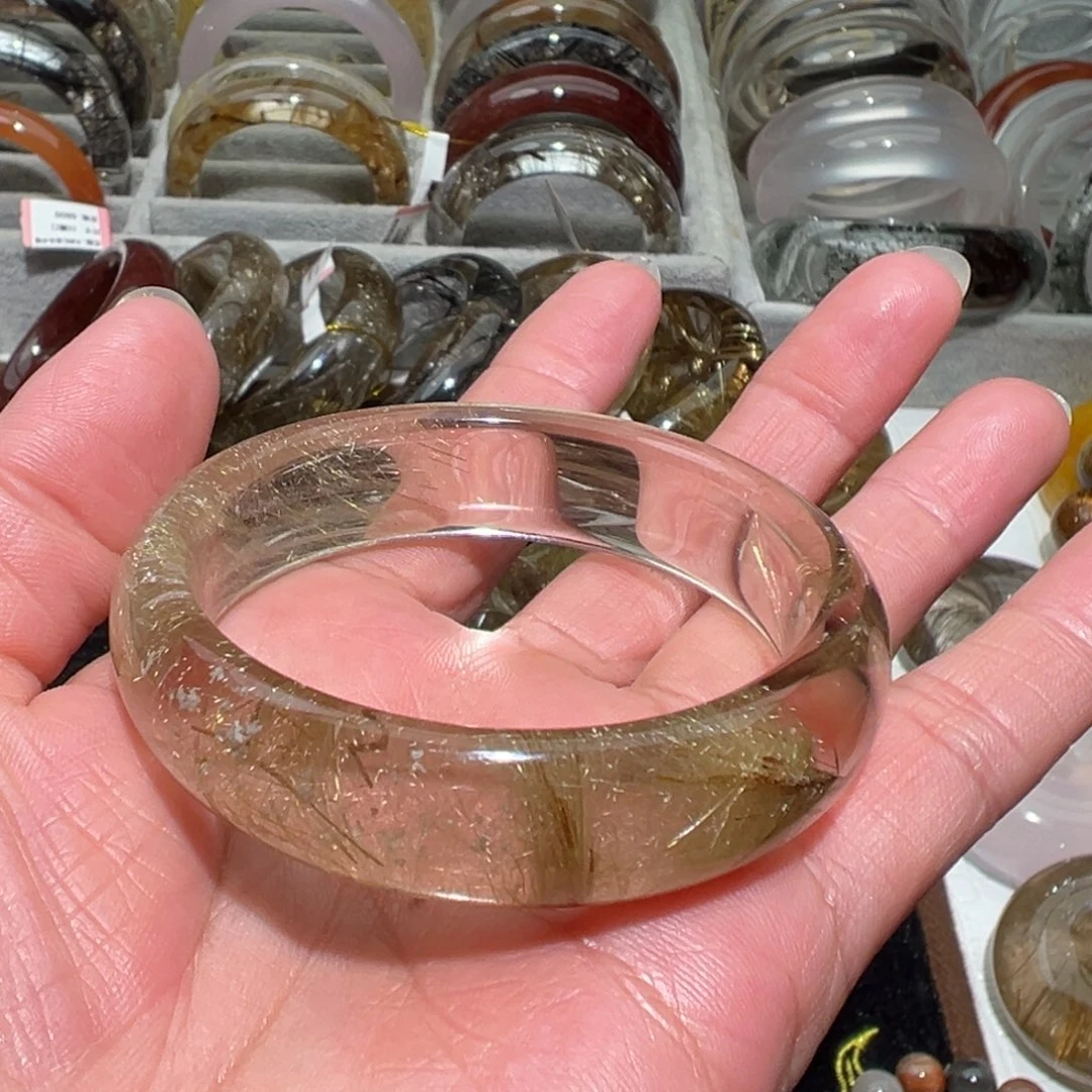 未镶嵌手镯水晶天然金发晶手镯51口径