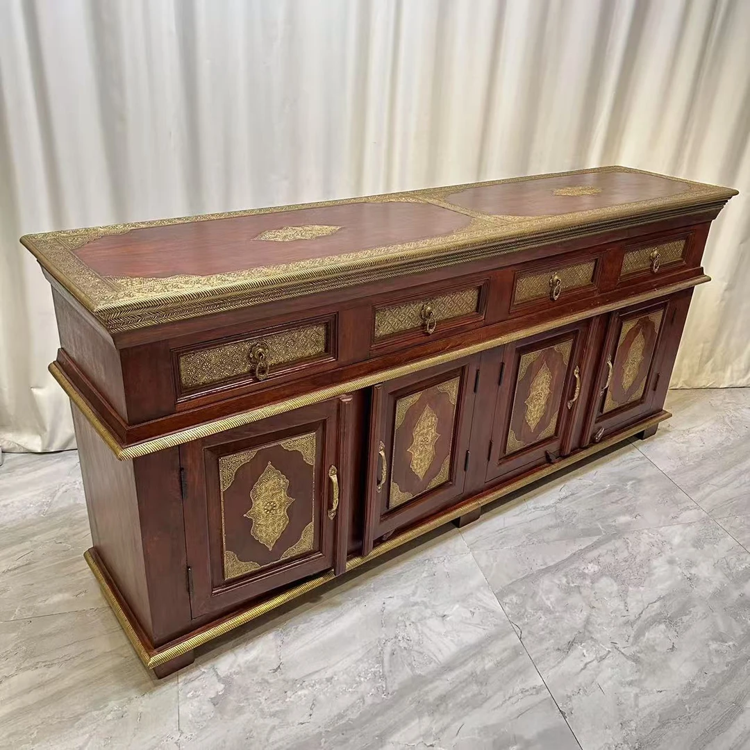 BORCH/博瑞奇黄檀木边柜四门四抽包铜玄关柜 09668