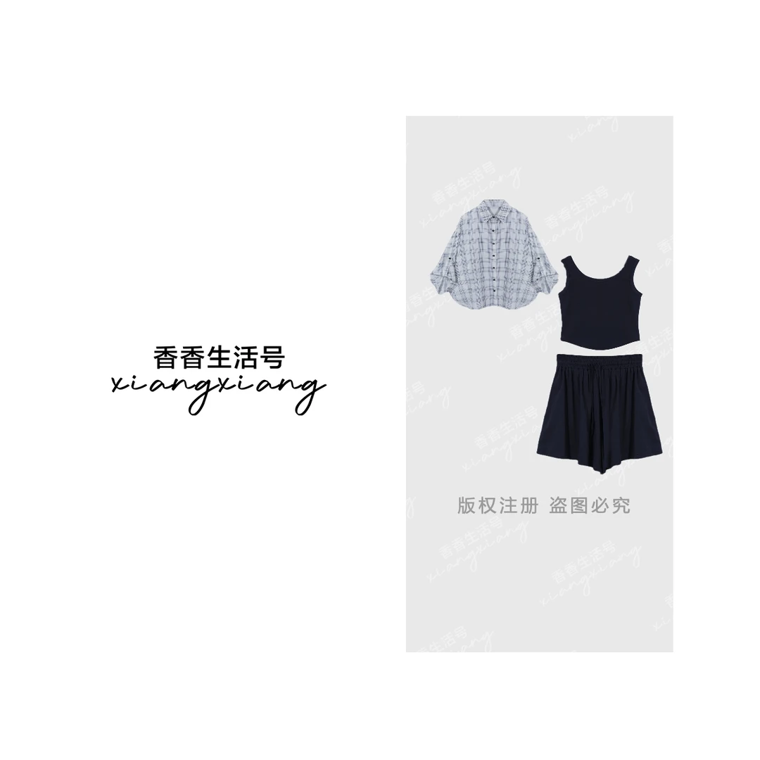 1565时尚休闲套装女三件套2025新款夏季格子