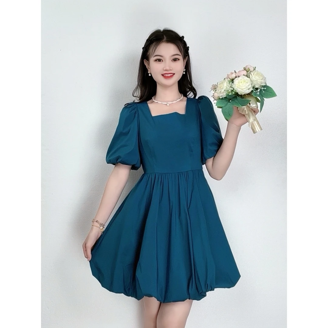 ASY/2024新款莫奈花园风连衣裙【小个子】甜美初恋方领纯色短裙