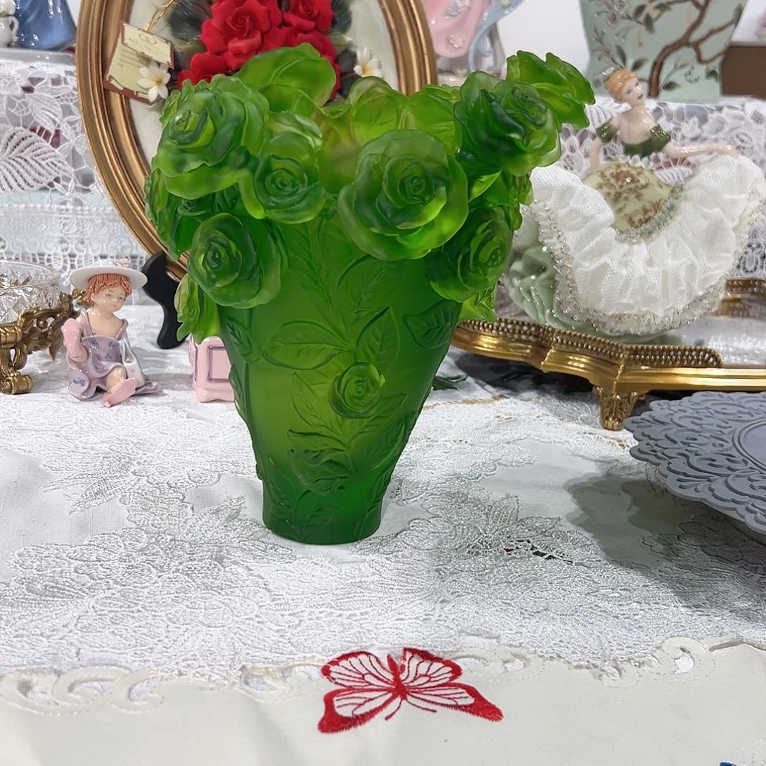 陶瓷QAA074脱蜡水晶祖母绿玫瑰花瓶