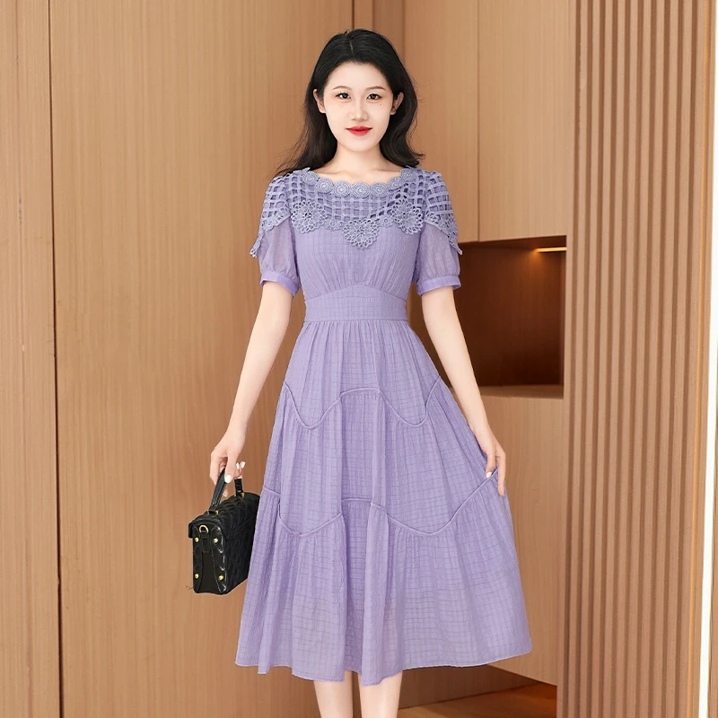优雅新款气质时尚大气减龄休闲收腰夏季显瘦连衣裙25450