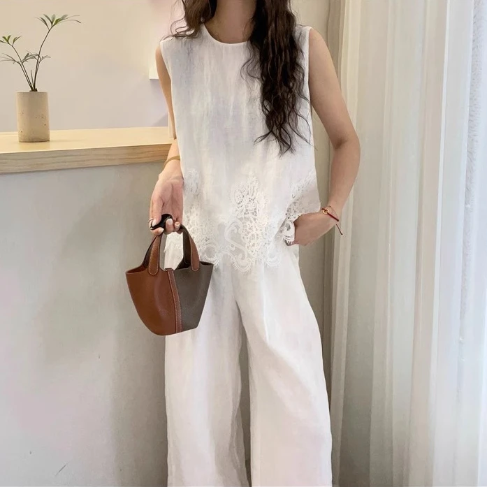 法式薄款蕾丝钩花无袖衬衫2025夏季新款大码女装胖mm遮肚背心上衣