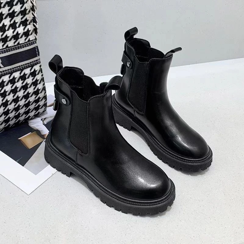904烟管马丁靴女鞋秋冬新款轻便英伦风粗跟耐磨切尔西烟筒靴防滑