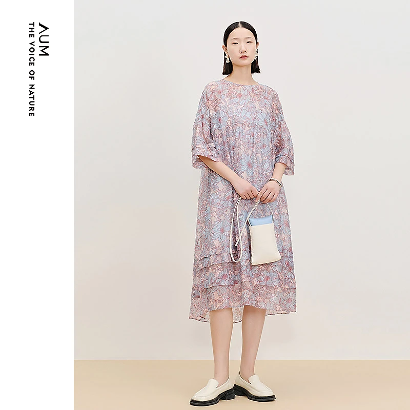 【FaFa裙-花开富贵】AUM噢姆新款夏日漫游碎褶结构连衣裙MCFZ20216