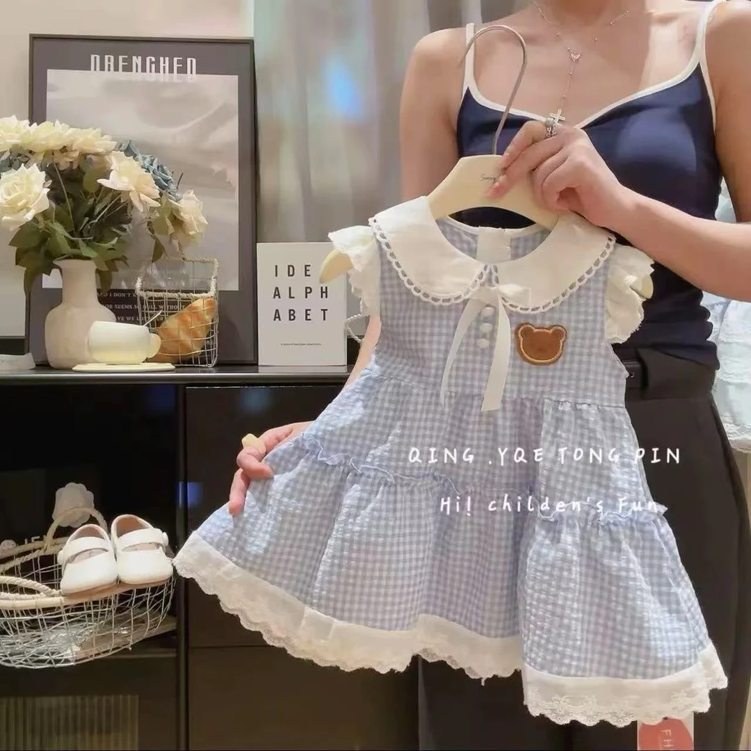 童女夏季连衣裙少儿洋气裙子时尚潮流学院风公主裙中小童凉爽格子