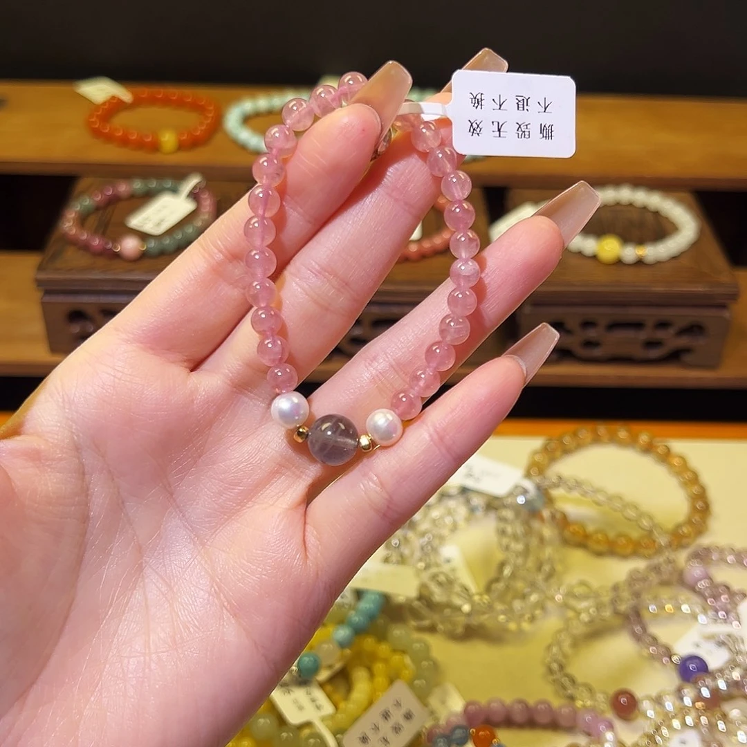 水晶手链银S925镶嵌粉水晶134