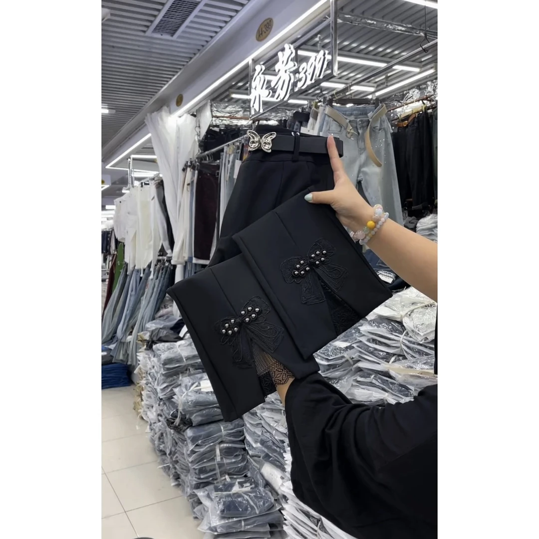 高腰显瘦九分微喇裤拼接南韩时装裤小众洋气2025爆款时尚遮肉高级