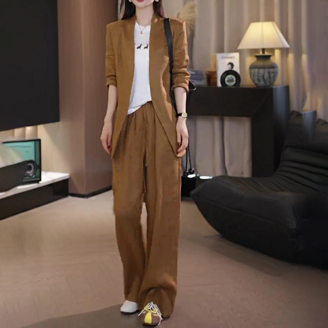 春季新款气质干练百搭两套装女纯色简约休闲西服小西装阔腿裤