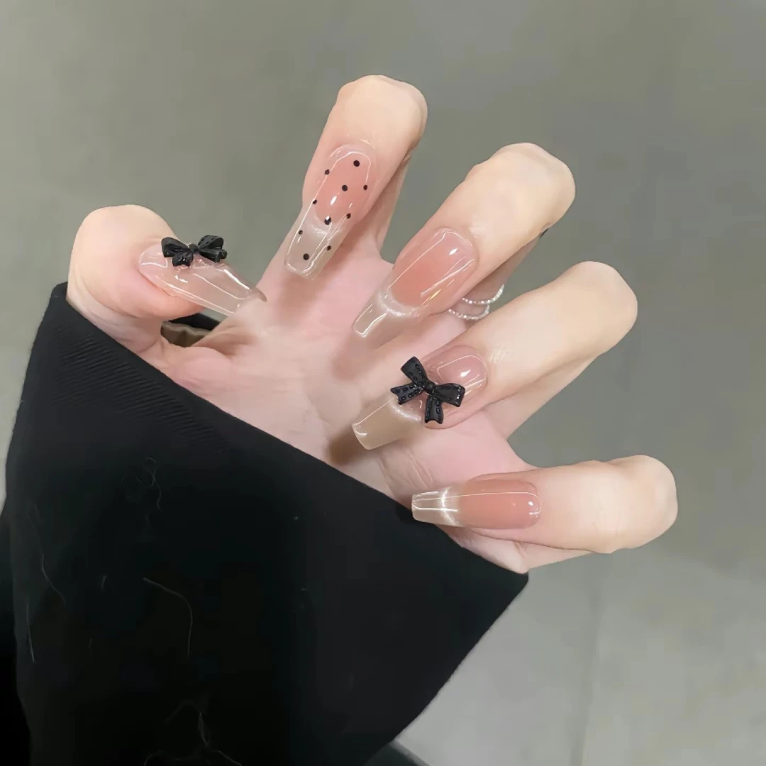纯手工芭蕾之梦穿戴甲赫本黑蝴蝶结法式优雅气质时尚百搭女士