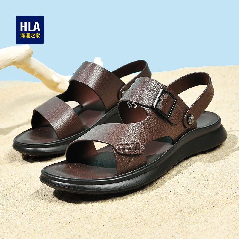 HLA/海澜之家2025夏季新款牛皮男士经典舒适沙滩鞋外穿软底凉拖鞋