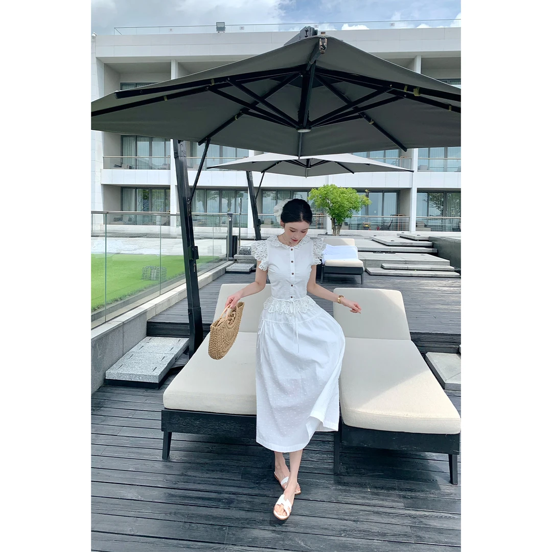 毛妮LADIESFIRST【飘逸少女】松紧腰系带中长裙夏季甜妹气质L1808