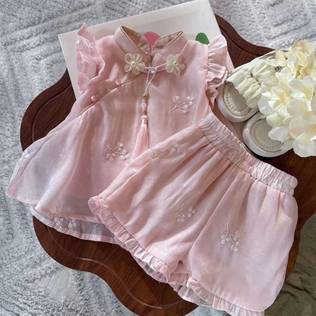 女童夏装套装儿童2025新款国风童装薄款宝宝新中式短裤背心两件套