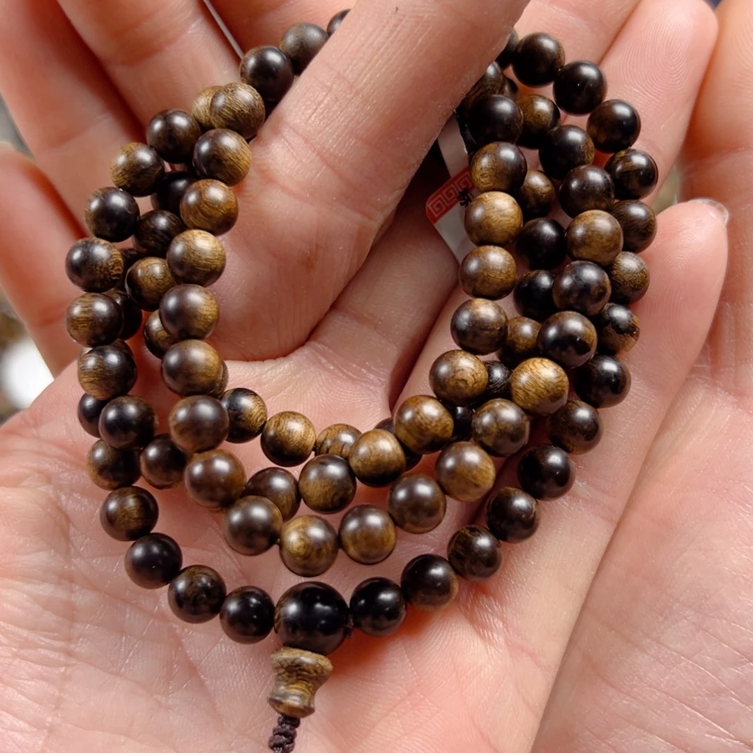 沉香手串笑*越南顺化紫棋玉化老料樱子瘤疤
