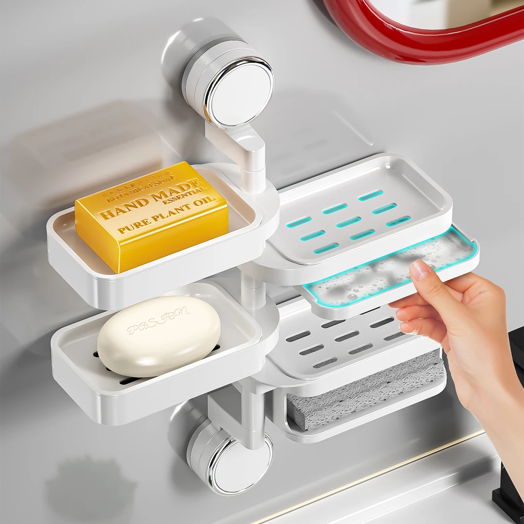 吸盘旋转肥皂盒壁挂式免打孔沥水香皂置物架卫生间浴室多层香皂盒