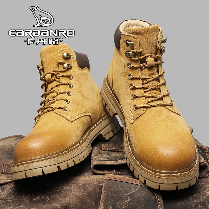 意大利卡丹路马丁靴男冬季英伦复古真皮美式大黄靴防滑耐磨工装靴