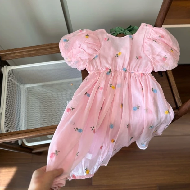 【编号T702】YX3300-09-女童 绣小花连衣裙粉色-CC+