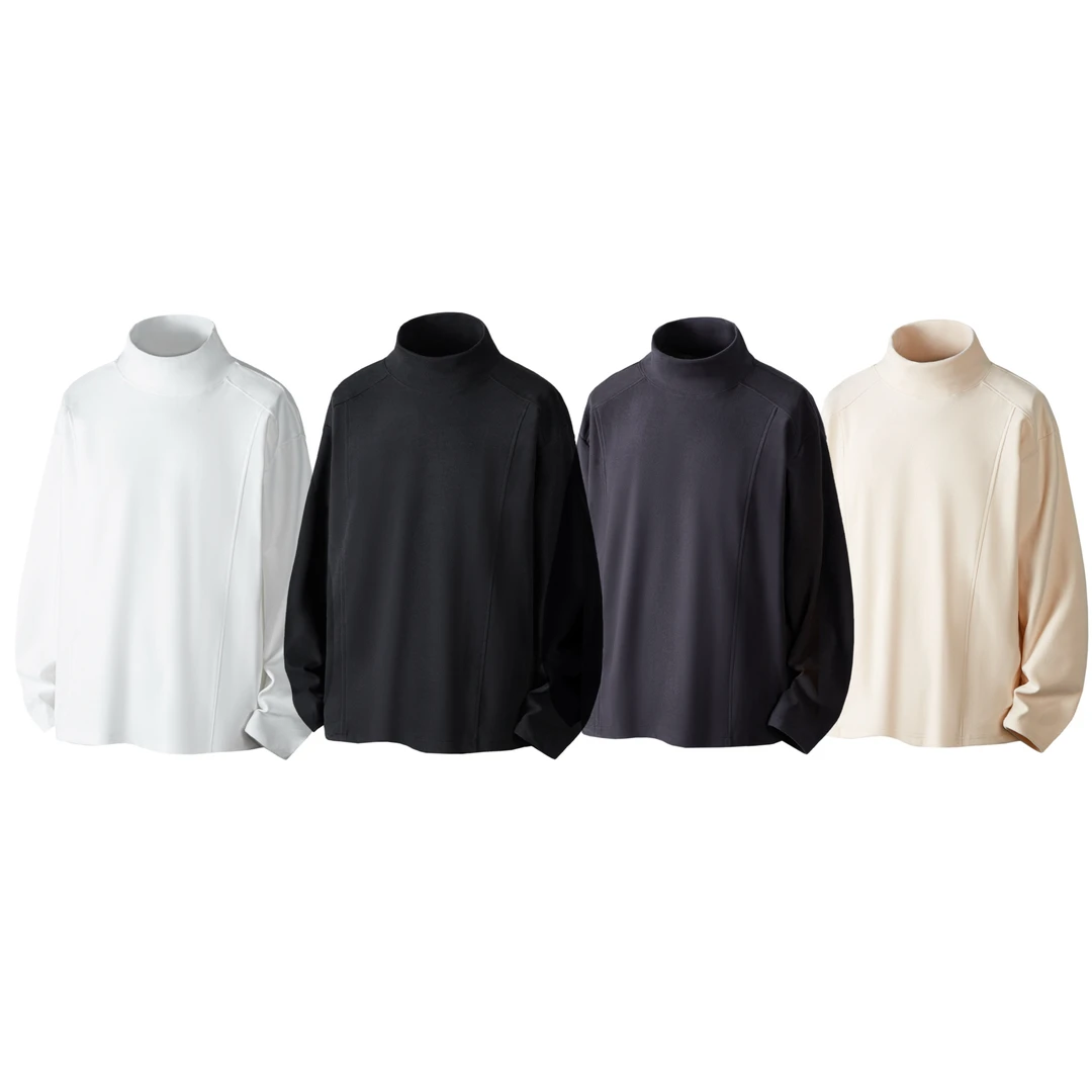 秋冬新款半高领解构设计保暖纯色基础双面加绒加厚德绒打底卫衣