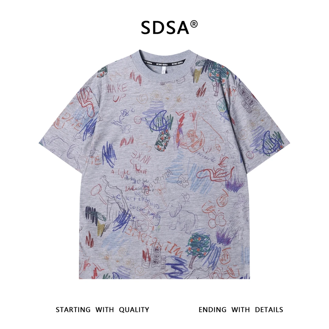 T3413夏季高级感新款韩系潮牌涂鸦印花圆领短袖T恤时尚上衣礼遇