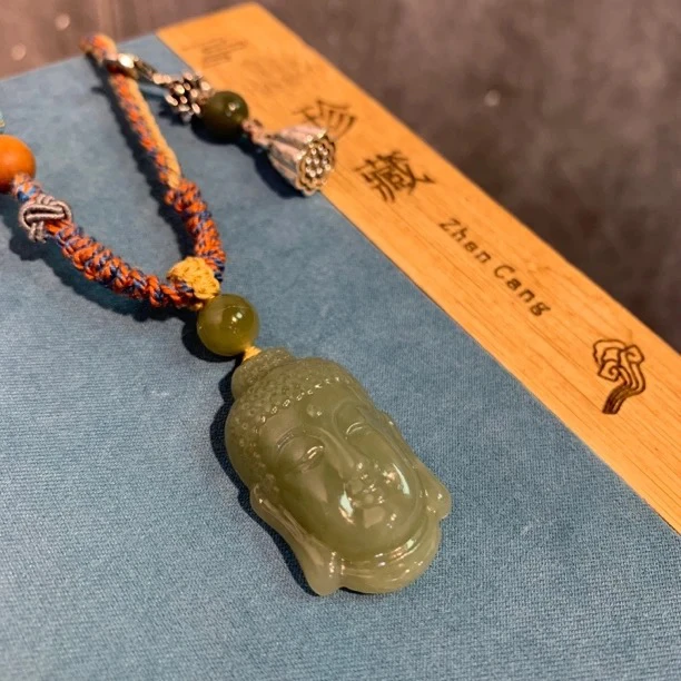 【福头】天然和田玉湖水绿佛头吊坠男女同款出人头地原创设计百搭