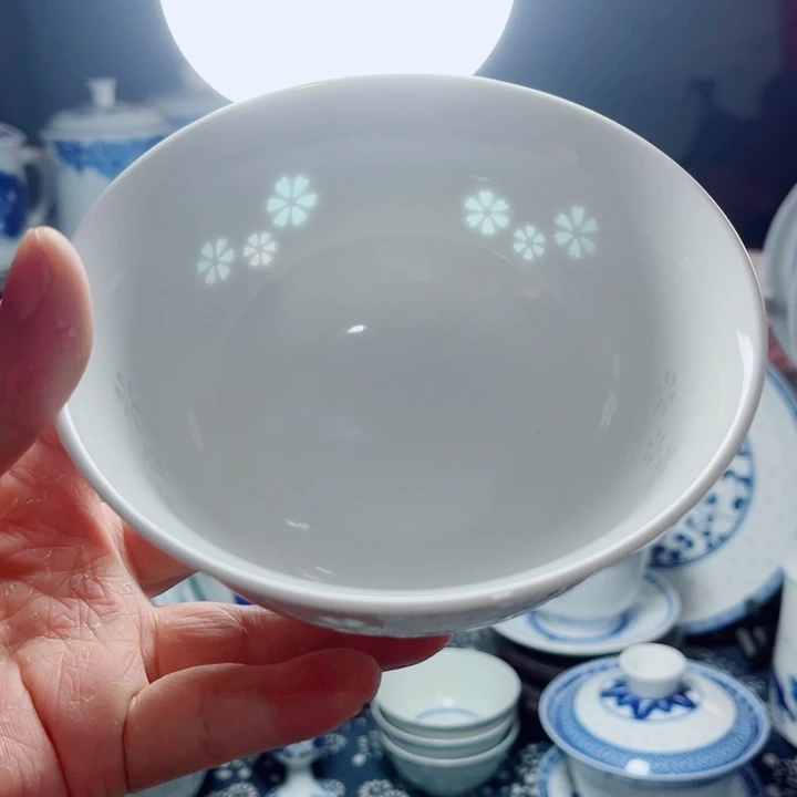 青花玲珑5寸饭碗三星花素玲珑
