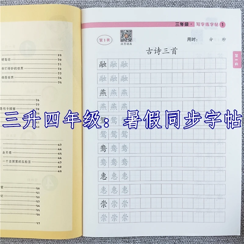 暑假写字练字帖三年级下册暑假专项训练三升四年级暑假同步练字帖