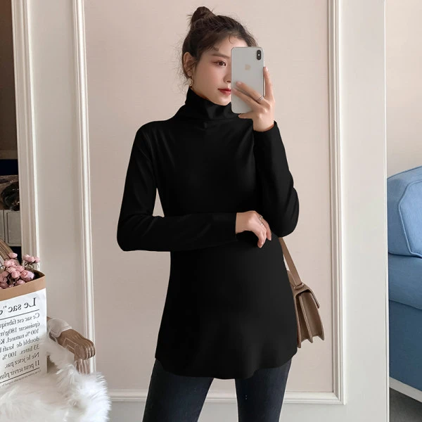 孕妇秋冬季2024新款时髦洋气开叉打底衫宽松针织打底长袖上衣