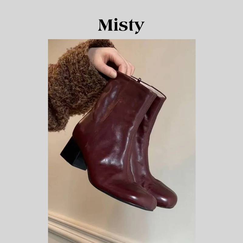 Misty雾屿女鞋|34-40|5cm|2025新款复古百搭真皮粗跟时尚短靴