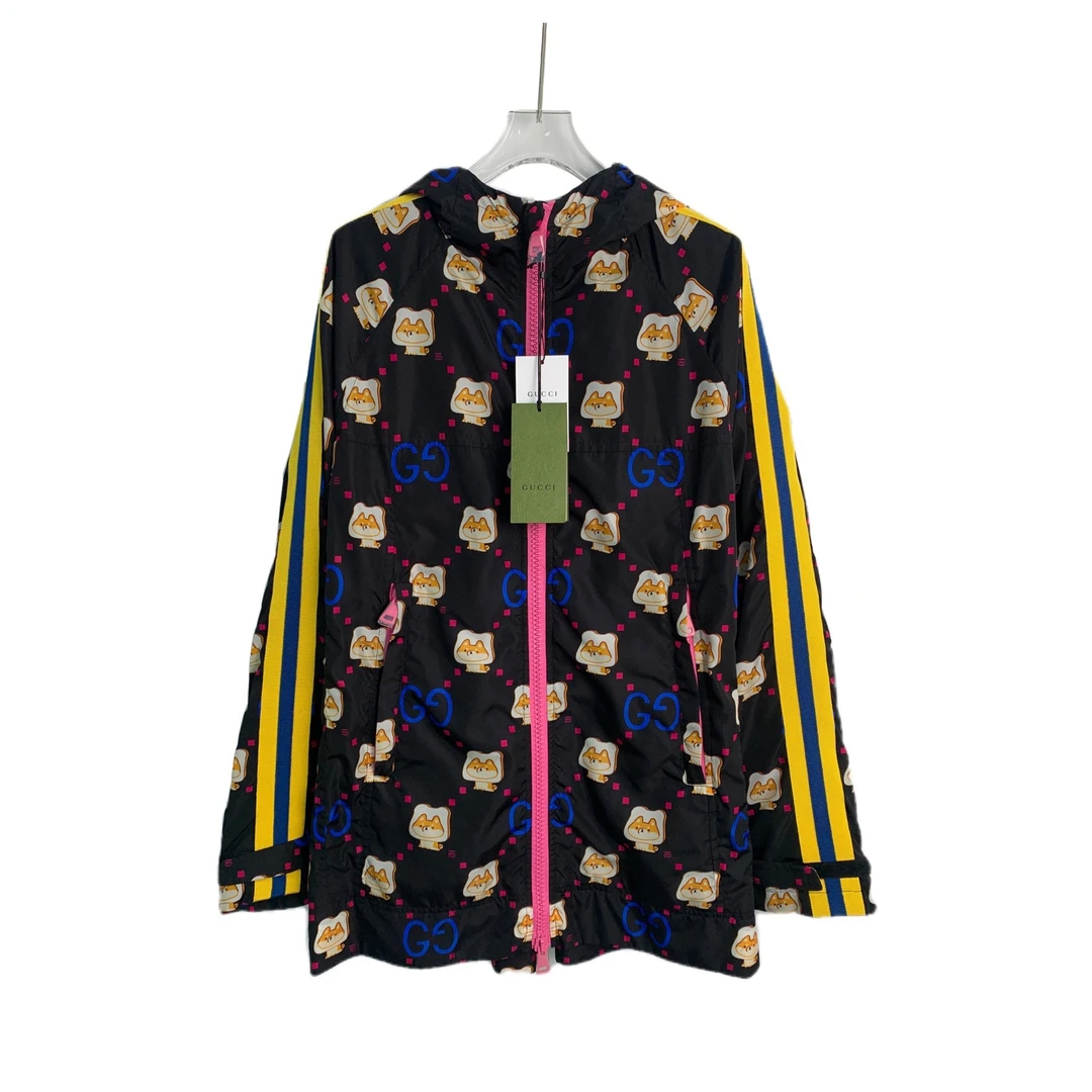 全新未使用 GUCCI/古驰 00417 黑色满印吐司狗夹克外套 42带吊