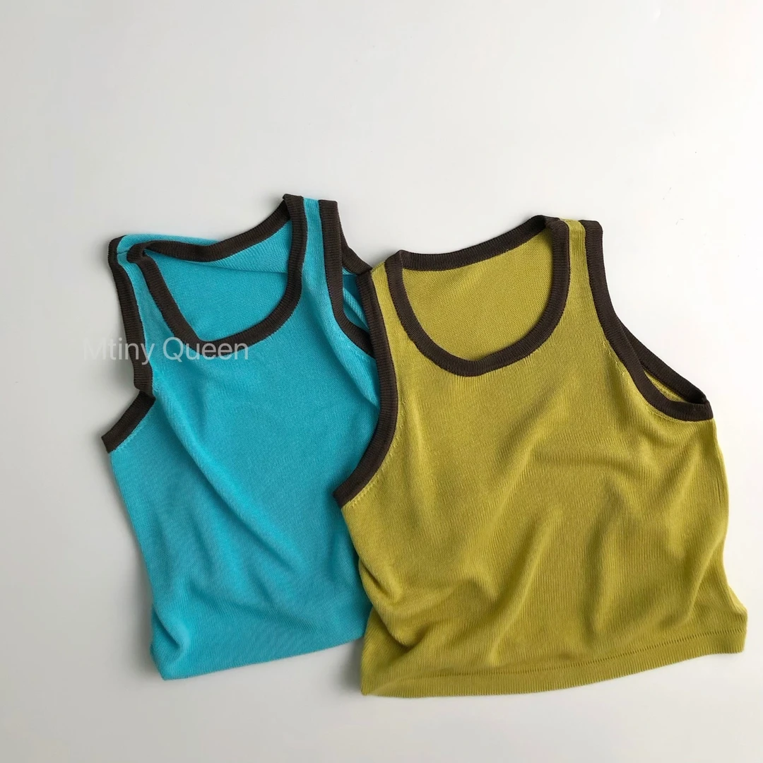 【抗皱冰感T】JU凉快~韩版儿童冰丝撞色无袖男女宝宝休闲针织背心夏