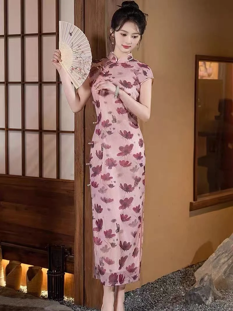 8879-改良新中式旗袍夏新款女文艺复古民国风连衣裙清新气质长款