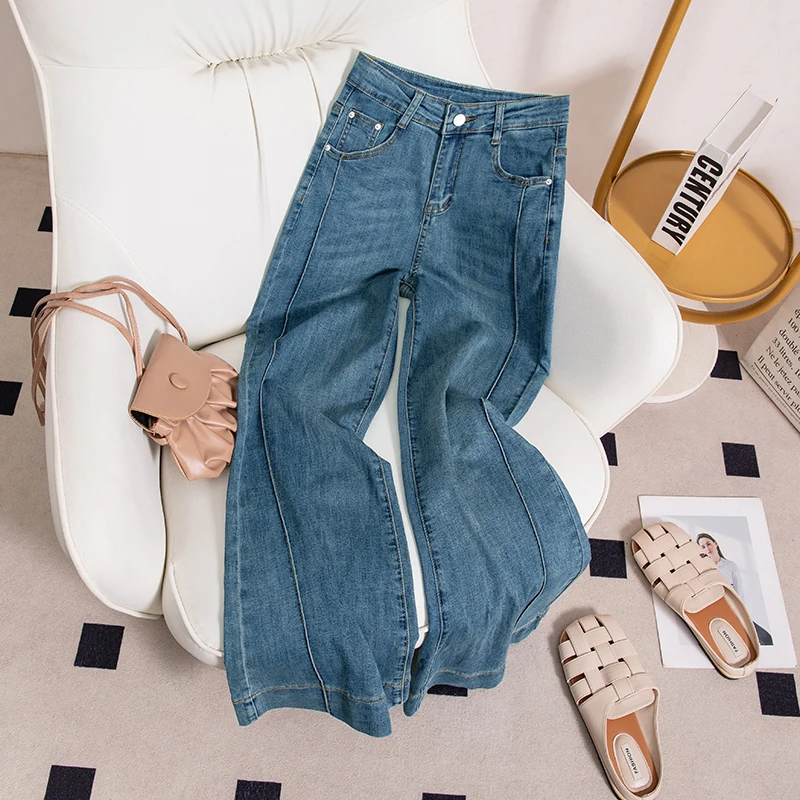 秋季新款高腰阔腿微喇牛仔裤女新款修身宽松显瘦裤子5515