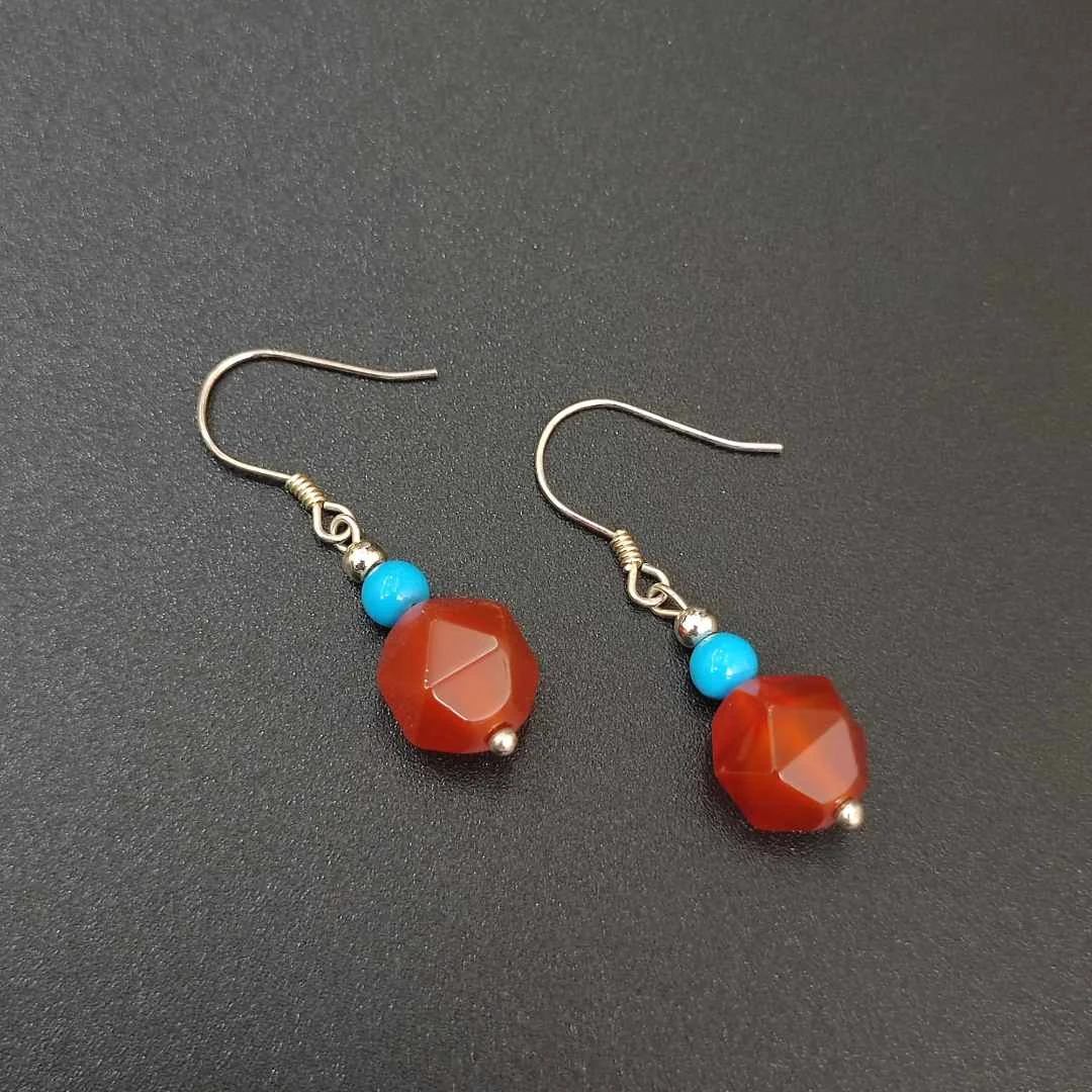 【清仓专属】S925银天然刻面玛瑙切面灯笼耳环耳坠 423