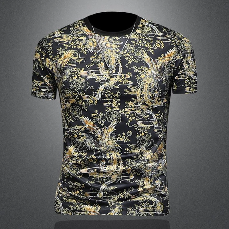 【高档欧货】站高端复古印花男士短袖T恤夏季新款透气百搭圆领上