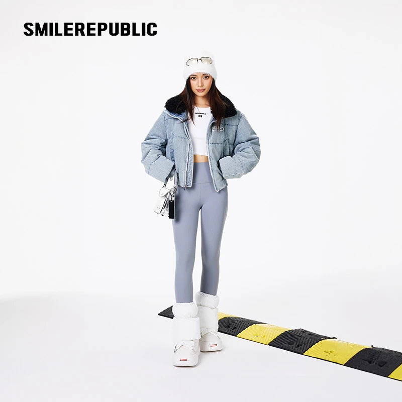 smilerepublic休闲风短款牛仔羽绒服修身女冬季保暖长袖女士
