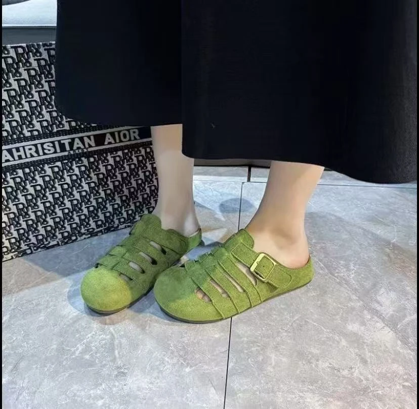 环【退货补运费】平底纯色包头拖时尚仙女风软底镂空ins休闲609